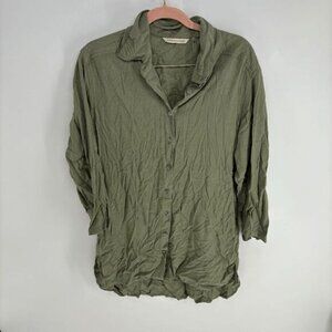 Soft Surroundings Tunic Womens army green used buttoned collar top medium